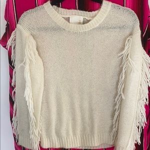 Line & Dot cream sweater with fringe on sleeves